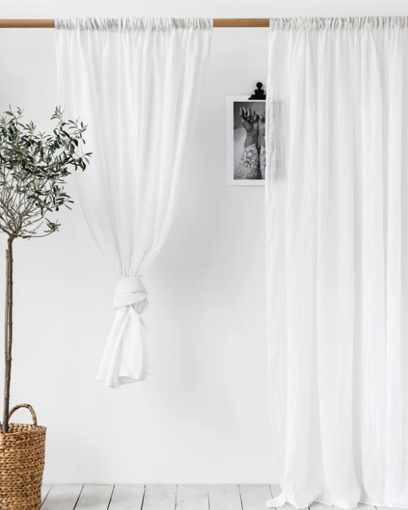 Panel Perdeje e Hollë 100% Liri Tub (Rod Pocket) - 1 Copë - E Bardhë